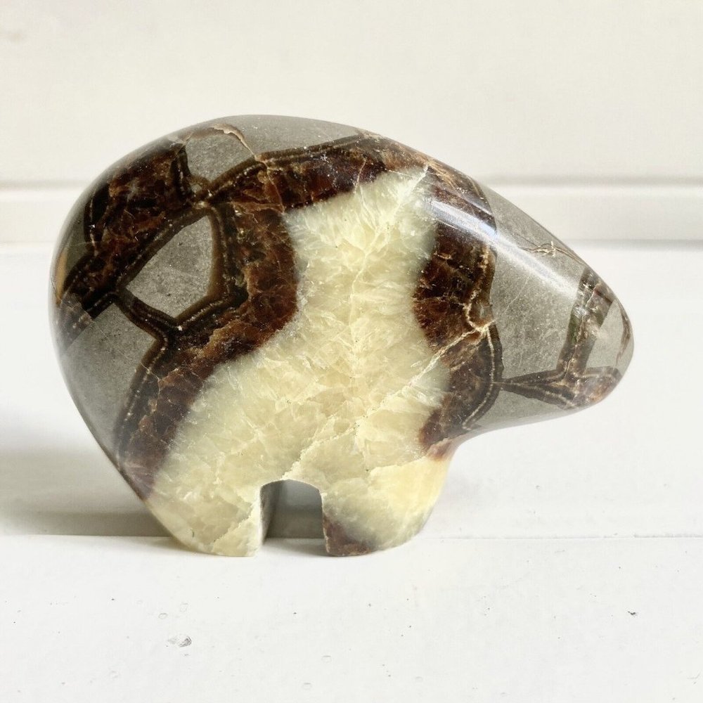 Septarian Nodule Crystal Carved Stone Bear Zuni Fetish